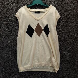 Vintage LaVane Sweater Vest Men XL Beige Diamond Sleevless Lightweight V Neck‎